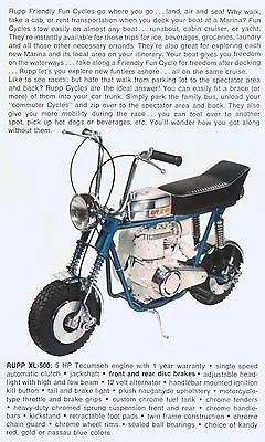 Rupp Xl-500 Vintage Mini Bike Minicycle Sales Ad/brochure • $21.38