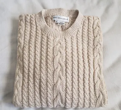 LN Saks Fifth Ave Sweater Mens XXL PIMA Cotton Hand Knit PERU Oatmeal Cable • $129.95