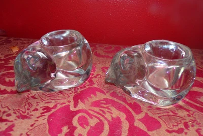 $4 • Buy Art Glass Heavy Clear Glass Sleeping Cat Votive Candle Holders Paper Weight (2)