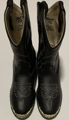 Old West  Cowboy Western Boots Youth Size 12.5 Black VR9110 Gold Tone Toe Rand • $18.99