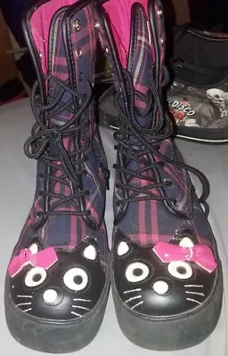 Tuk Boots Vintage Rare Goth  Cat Kittie Plaid Lgbtq Jnco Hot Topic Kik Manson  • $145