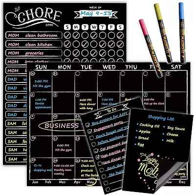 Magnetic Chalkboard Monthly Calendar - Reward Chore Chart Blackboard Combo Set W • $28.11