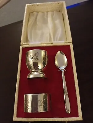 Silverplated Napkin Ring Egg Cup & Spoon Set With Lamb Boxed Gift By Angora • £8