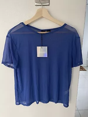 BNWT MISSGUIDED Blue Mesh Top Sheer Short Sleeves Size 8 - Rave Festival • £0.99