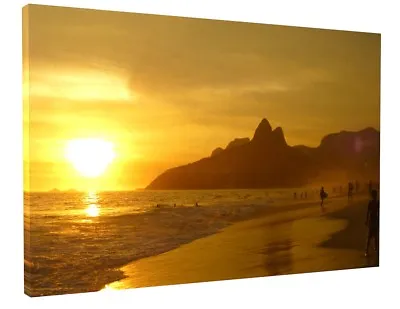 £38.85 • Buy Summer Beach Sunset Canvas Picture Print Wall Art Chunky Frame Large 