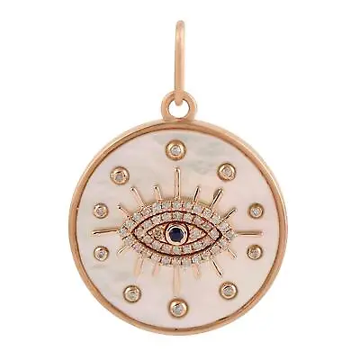 8.51ct Mother Of Pearl Diamond Sapphire Round Evil Eye Pendant  In 14k Rose Gold • $1174