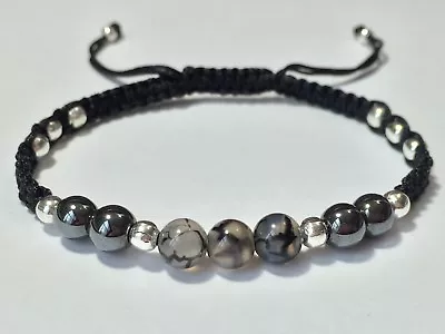 Men's Fashion Dragon Vein & Hematite Braided Adjustable Shamballa Bracelet • $14.49