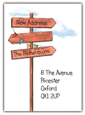 £3.75 • Buy PERSONALISED Change Of Address Cards X 8 New Home Moving House Signpost Bunting