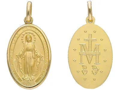 SOLID 18K YELLOW GOLD MIRACULOUS MEDAL VIRGIN MARY MADONNA BIG 17x25mm ITALY • $1018