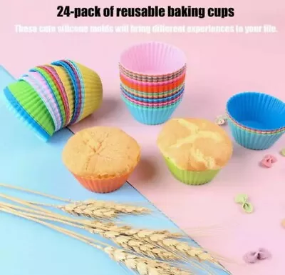 X 24 Silicone Cupcake Baking Cups Reusable & Non-Stick Muffin Cupcake Liners • $4.95