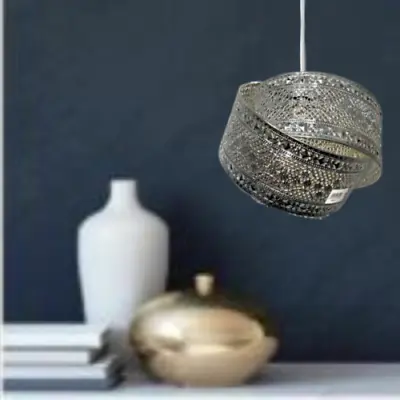 11  (28cm) Twist Design Silver Home Decoration Ceiling Pendant Lamp Light Shade • £18.29