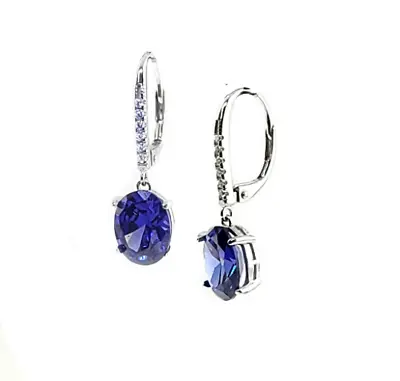 Tanzanite Leverback Dangling  Earrings .925 Sterling Silver  (New Style) • $36