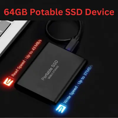 64gb Portable External Hard Drive Usb3.0 Ssd • £14.99