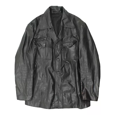 Seal Mens Black Leather Button Up Jacket | Vintage High End Luxury Blazer VTG • $62.26