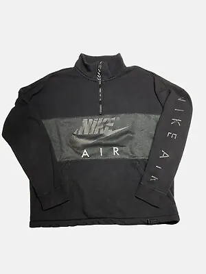 Nike Air Mens Sweatshirt XL Black On Black Quarter Zip Pullover Spellout Swoosh • $22