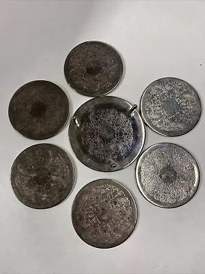 Vintage Stainless Steel Silver 6 Coaster Set With Holder • $5.34