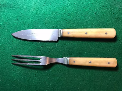 Vintage Late 1800's J. Russell & Co. Carbon Steel Knife & Fork Camp Set • $21.98