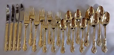 Gold Electroplated SARAH ANN Japan Knives Forks Spoons 21 Pc • $38.83