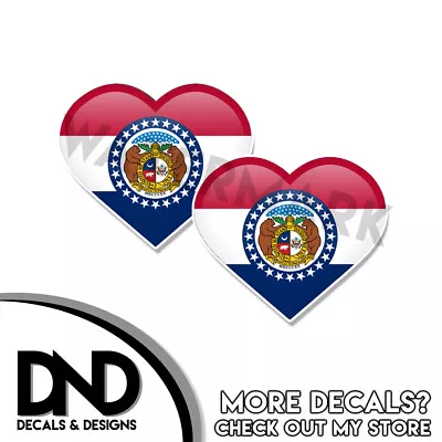 Missouri Flag Sticker State MO Heart Helmet Decal Beveled Hearts 2 Pack 3 Inch • $2.98