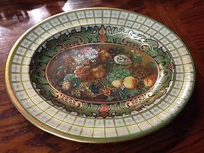 Daher Decorated Ware Oval Metal Tray Still Life Fruit Floral Green Gold England • $9.99