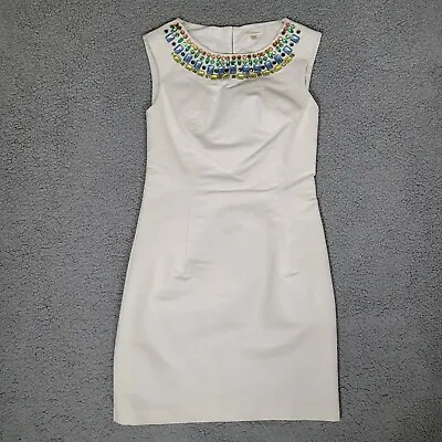 Shoshanna Dress Womens 2 Cream Ribbed Textured Jewels Embellished • $60