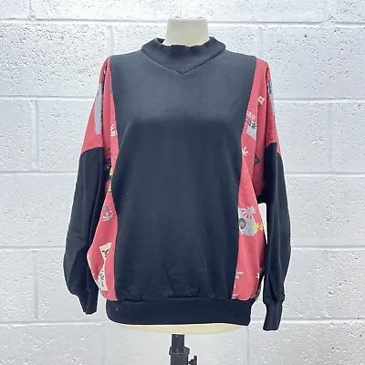 Lecoq Sportif Vintage Oversized Sweatshirt Black Red Jumper Oriental Print Uk L • £22.49