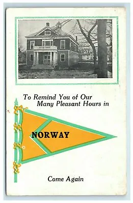 1913 Norway Maine Pennant Souvenir Postcard Greeting Come Again • $18.50