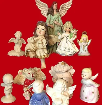 Angel Figurines Lot Of 11 Lefton Enesco Goebel Artmark Hallmark Bells Vintage • $29