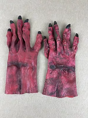 Halloween Monster Red Devil Gloves Seasonal Demon Costume Scary Trick Or Treat • $10.19