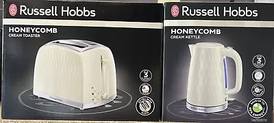 £59.99 • Buy Russell Hobbs Honeycomb 2 Slice Toaster & Cordless Kettle Set Cream NEW