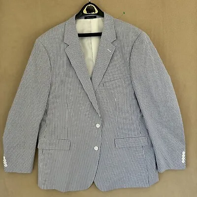 Alan Flusser Men's Seersucker Sports Coat Blazer Blue Stripe 48L Stretch Cotton • $32