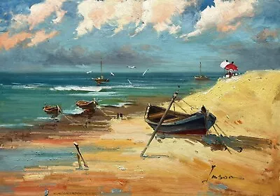 Beach & BoatsOceanOriginal Oil Painting By Jason   71 X 51 Cm • $119.99