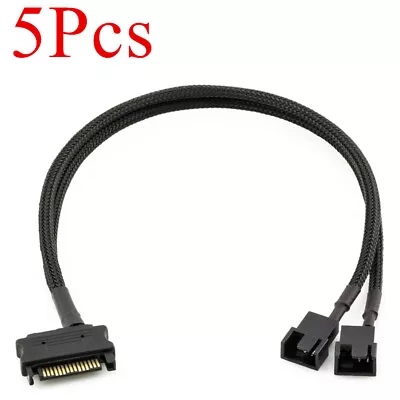 5Pcs 15-Pin Male SATA To Dual Fan 12V Sleeved Power Adapter Cable Set 11  / 27cm • $12.14