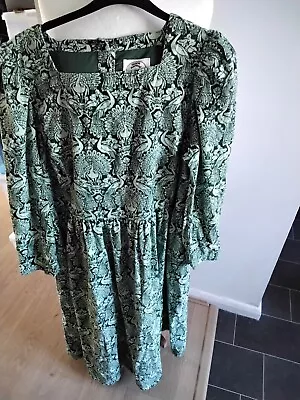 Joanie X Laura Ashley Green Fine Corduroy  Peacock Print Dress Size 18 • $49.79