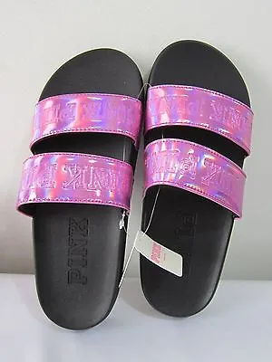 SMALL NEW Victoria Secret Pink DOUBLE STRAP SLIDES BEACH SANDALS FLIP FLOP S 5-6 • $39