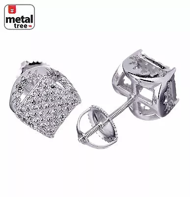 Men's Hip Hop 925 Silver Flat Square Block Side Stone Screw Back Stud Earrings • $22.98