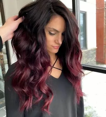 Long Burgundy Ombre Black Roots Wig Wave Synthetic Wigs Heat Resistant Hair Wigs • $18.99