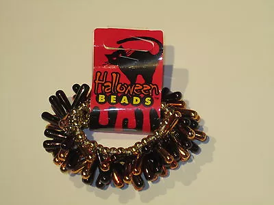 Halloween Bead Stretch Bracelet - Black & Orange - Mardi Gras Style - New • $1.99