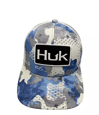 Huk Fishing Hat Trucker Mesh Back Blue Camo Baseball Cap • $11.99