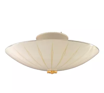 Vintage Retro Mcm Glass Bedroom 2 Light Flush Mount Fixture • $75