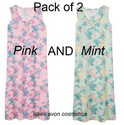 2 X Maxi Nightie Nightdress Pink & Mint ~ L48in ~ Size 8/10 • £9.99