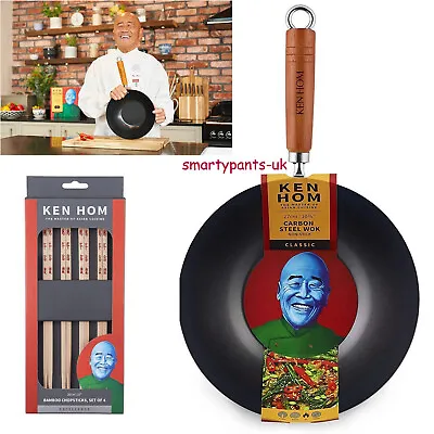 Ken Hom Classic Wok Non-Stick Carbon Steel  27cm Wok  + 4 Pairs Of Chopsticks • £18.99