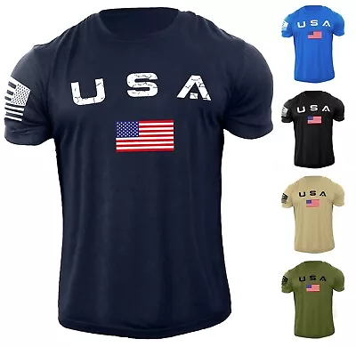 New Men's USA Flag T Shirt American Patriotic 100% Cotton • $15.90