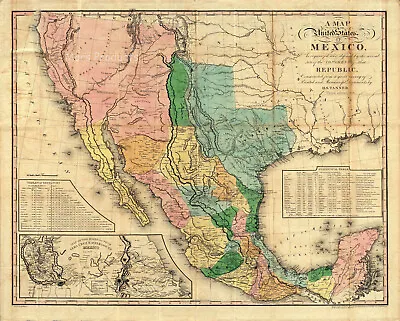  United States Of Mexico  1846 Southwestern Vintage Style Wall Map Art 20x24 • $13.95