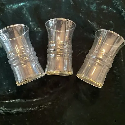 Vintage Beverage Glasses Lot Of 3 Ribbed Middle Clear Glass Holds 1 Cup Used • $15.11