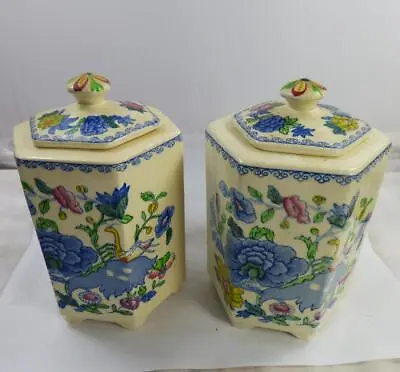 Pair Of VINTAGE MASONS IRONSTONE REGENCY Lidded Containers DECORATIVE • £95