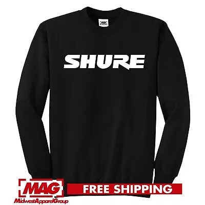 SHURE CREWNECK Audio Microphone Sweatshirt Music Retro Sound Logo Mic Production • $29.99