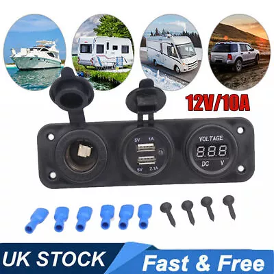 12V 10A Dual USB Socket Charger Cigarette Voltmeter Camper Van Motorhome Caravan • £9.89