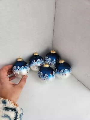 Christmas Ornament Ball Blue And Silver Red Cardinal Winter Landscape Glass  • $14.98