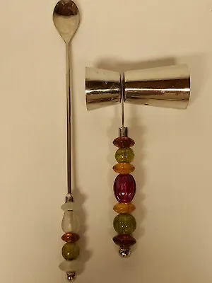 Vintage Bar Tools Stainless Steel Double Sided Jigger And A Tall Bar Spoon • $14.95